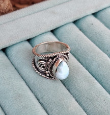Natural Larimar Ring 925 Sterling Silver Women  Girls Gift Boho Ring PG9534