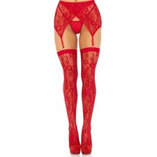 Calze Sexy Lace Thigh and Garterbelt Rosse autoreggenti collant lingerie erotic