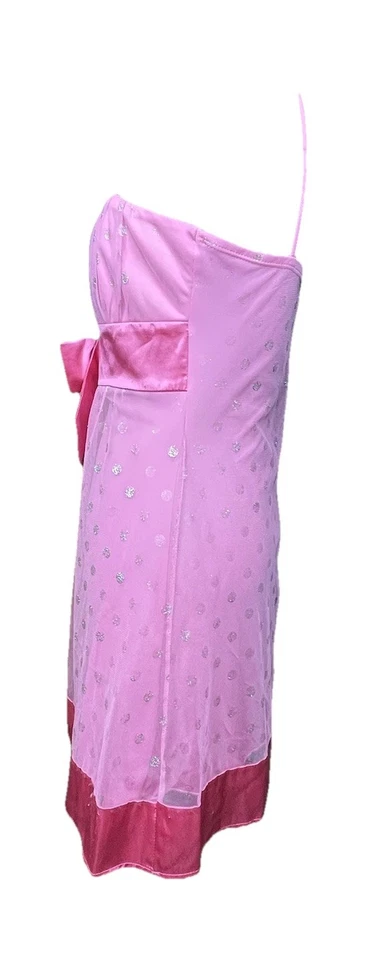 Vestido Taboo Y2K Midi M Barbie EE. UU. Romántico Rosa Plata Lunares Babydoll Capa Foto 3 de 4