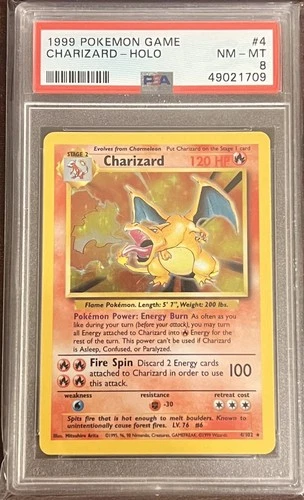 1999 POKEMON CHARIZARD Holo Rare #4 BASE SET UNLIMITED - PSA 8