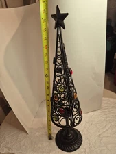 Black Metal Christmas Tree Votive Holder  With Gems DECOR