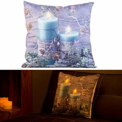 infactory Deko-Kissen mit Kerzen-Motiv, 2 LEDs, batteriebetrieben, 45 x 45 cm