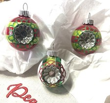 3 Christopher Radko Shiny Brite Retro Christmas Glass Ornaments 2x2 Indent NEW
