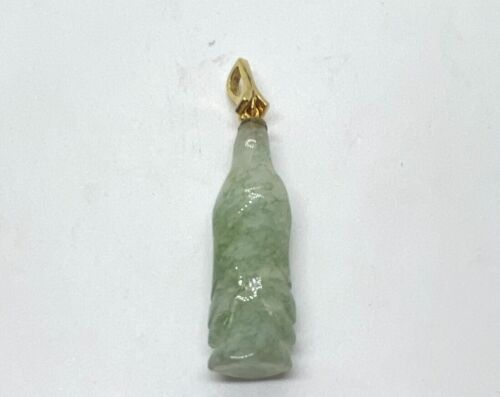 Enchanting Kuan Yin Carved Jade Diamond Pendant 18k Yellow Gold - Picture 3 of 6