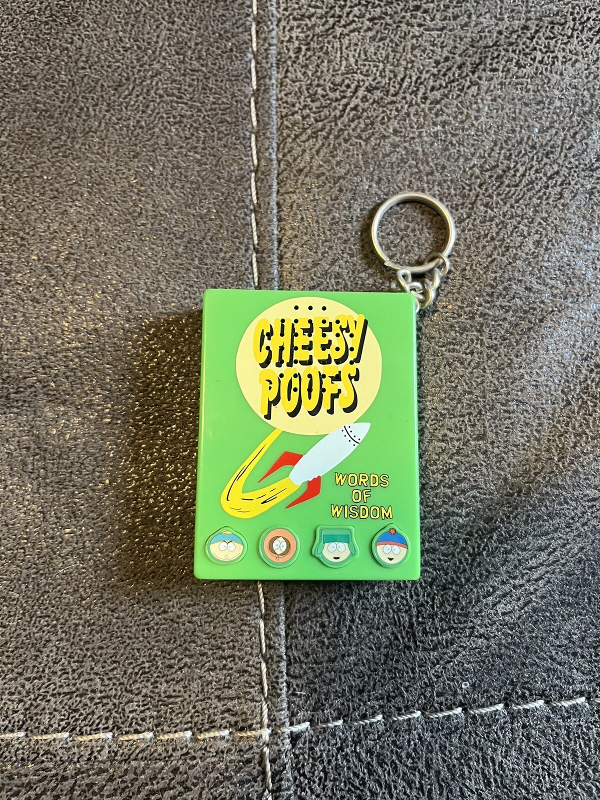 Vintage SOUTH PARK Words of Wisdom Cheesy Poofs Keychain 1998 - Works!