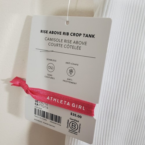 Athleta Girl Rise Above Rib Crop Tank Top Athletic NWT Size XXL 16 White - Picture 6 of 10