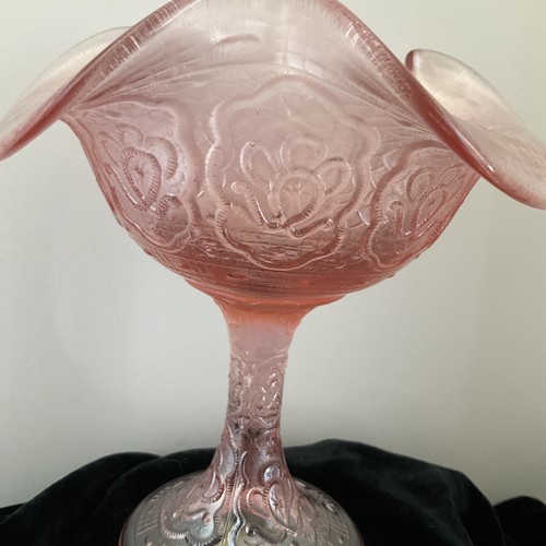 FENTON 75 th ANNIVERSARY PINK IRADESCENT COMPOTE CARNIVAL GLASS PERSIAN MEDALL - Picture 2 of 10