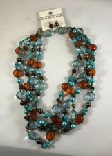 Blue, Brown,Turquoise 4 Strand Necklace and Earring Set