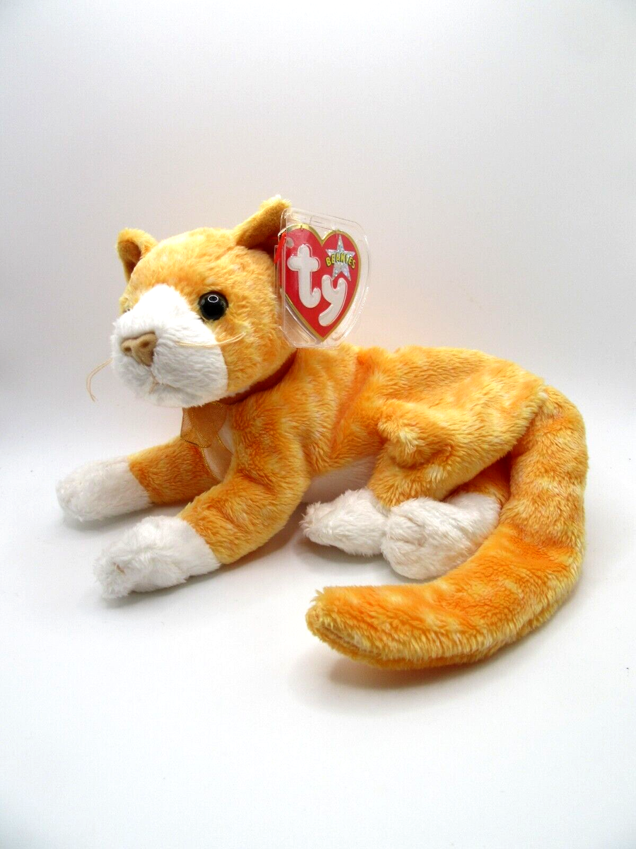 TY BEANIE BABY ANIMAL TABS GINGER WHITE CAT MINT RETIRED - Main Image