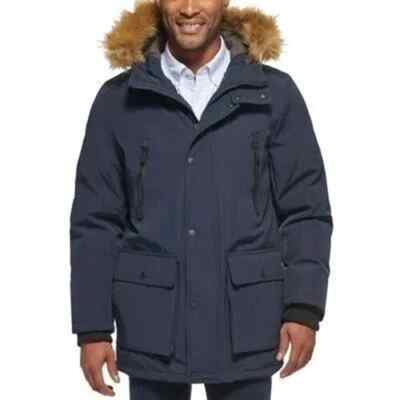 Club Room Mens Removable Faux Fur Hood Parka Jacket, Navy, S | eBay