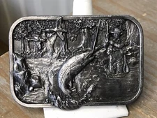 Vintage 1982 Siskiyou Buckle Company Fishing Buckle - Pewter     ~Z27~