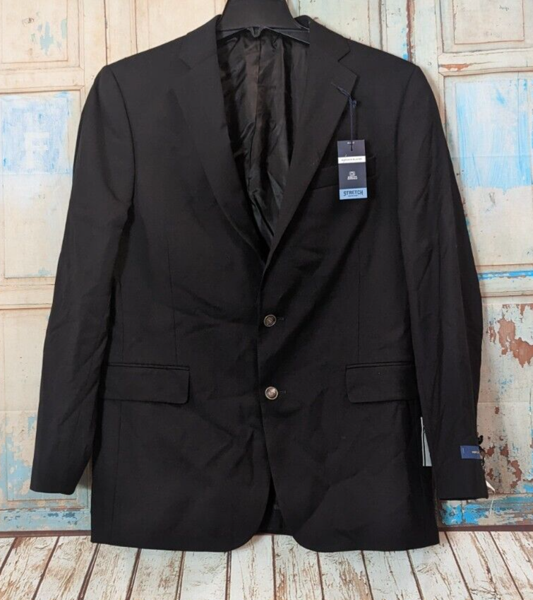 Stafford Mens Size 42 Regular Black Comfort Classic Fit Stretch Hopsack  Blazer