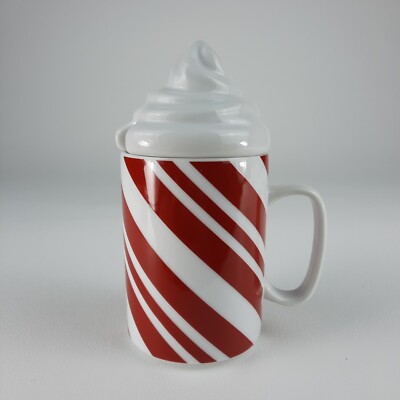 Barnes & Noble Punctuate Christmas FAUX Whipped Cream Mug Red Candy Cane Stripes