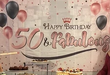 Birthday Decorations 50 & Fabulous Birthday Banner for Women & Rose Gold Tiara