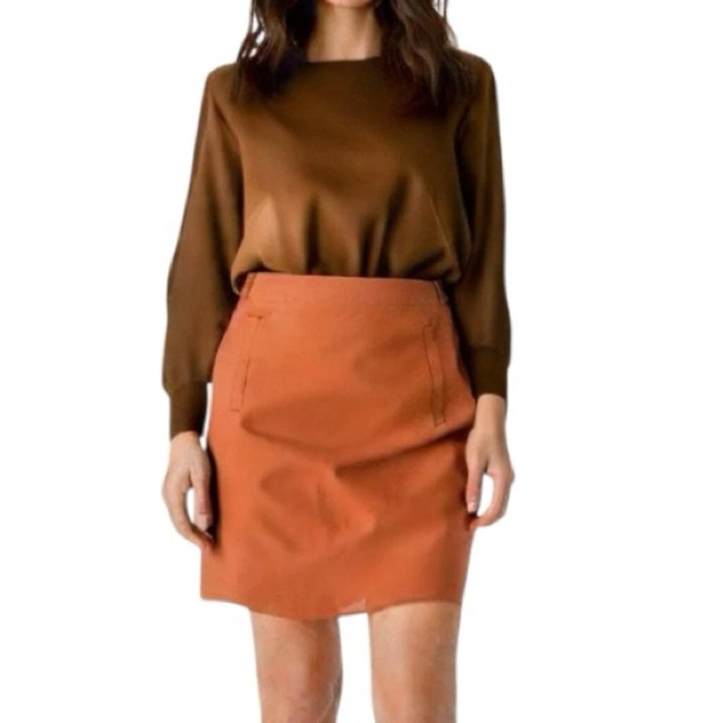 Part Two Copenhagen 100% linen burnt orange pull on skirt EU 34