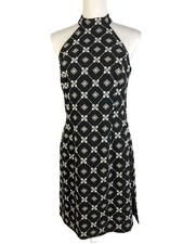 Spenser Jeremy Women's Black/White Floral Embroidered Knee Length Dress Size 8