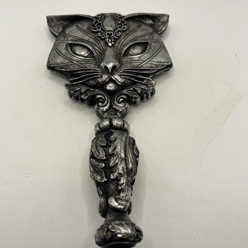 Cat Hand Mirror New Resin/Metal Silver Color Ornate 9x4.5