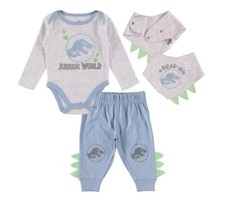 NWT Jurassic World Universal Baby 3pc Set Pants Shirt Bib Size 0-3 Months