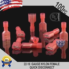 18-22 GAUGE 100 PC NYLON FULLY INSULATED QUICK DISCONNECT FEMALE .250 CONNECTOR