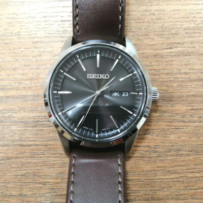 Seiko Solar V158-0AM0 Analog Stainless Leather Black Men's