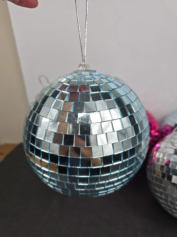 6" Mirror Disco Ball 2 Silver, 2 Blue,1 Pink Hanging Reflect Stage Party Lot 5 - Image 2 of 4