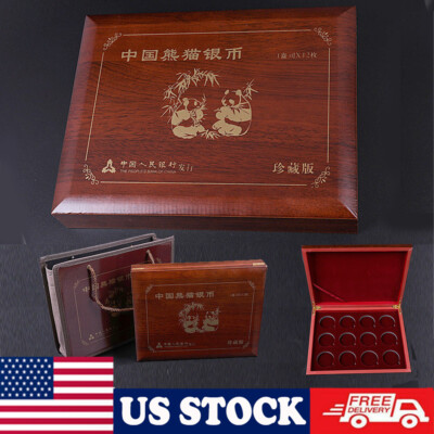 Wooden Coin Storage Case Display Box Holders For 12 Coins Collection Container