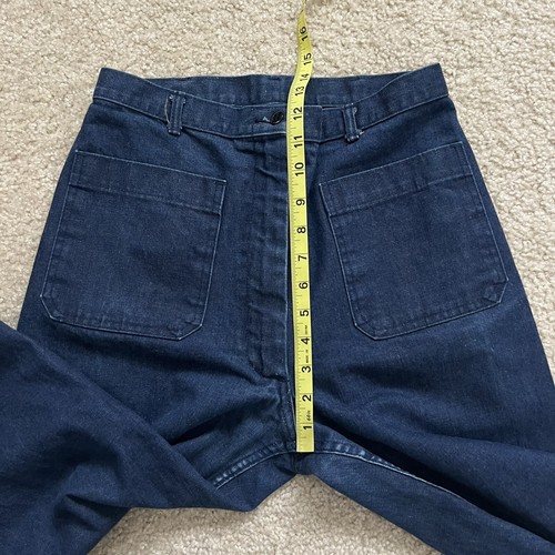 Vtg 1980 Women Utility Trousers Denim Jeans Flare Bell Bottom Size 16” High Rise - Picture 11 of 14