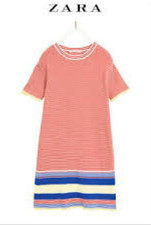 ZARA GIRL'S KNIT SWEATER  DRESS RED STRIPE SHORT SLEEVE FANCY COLLECTION 12-13