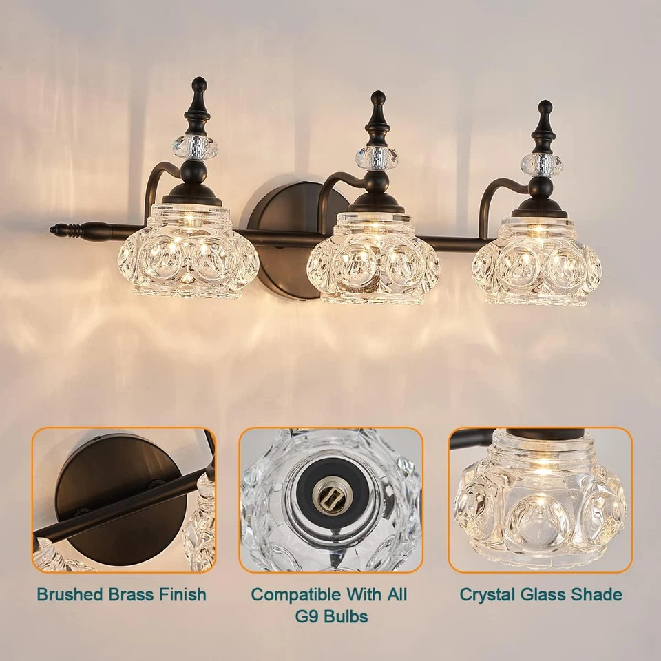 灯具,3盏灯浴室照明涂漆黑色表面带厚水晶 — 第 4/4 张图片