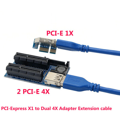 PCIE PCI-Express X1 to Dual 4X Adapter Extension cable Riser Cable PCIe x4 x8x16