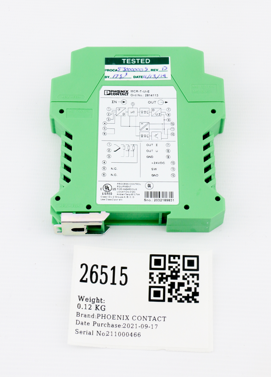 26515 PHOENIX CONTACT TEMPERATURE TRANSDUCER, AXCELIS 100096090 MCR-T-UI-E