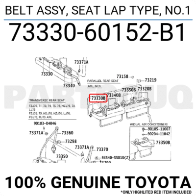 7333060152B1 Genuine Toyota BELT ASSY, SEAT LAP TYPE, NO.1 73330 