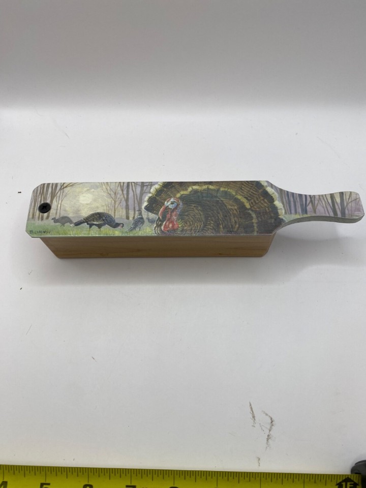 Wooden Amish Crafted Painted Lid Turkey Box Call Turkey Scene New