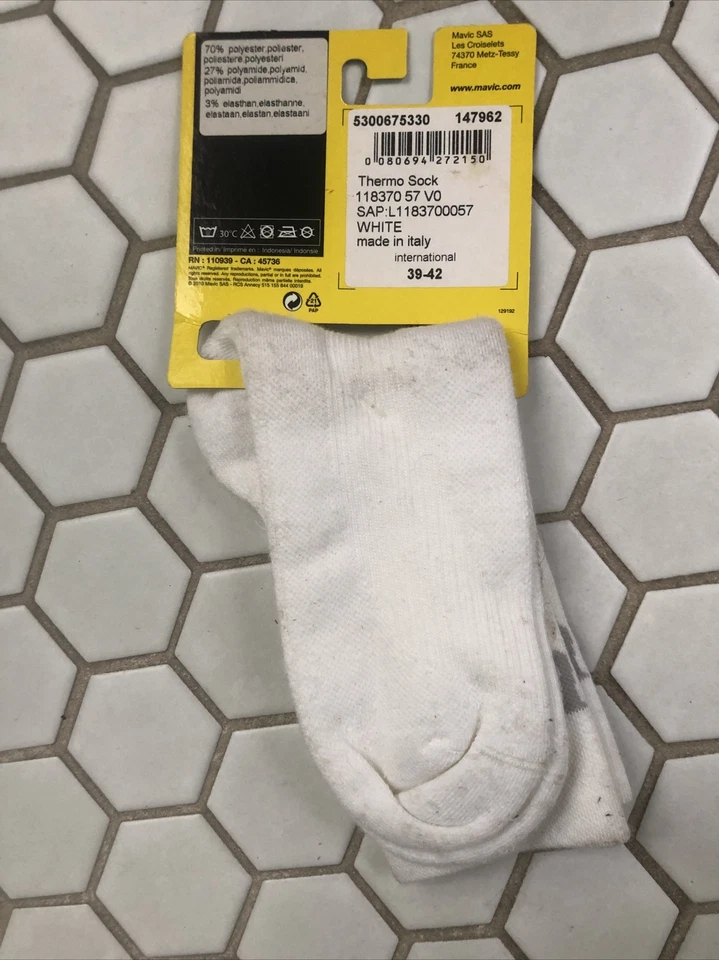 Nuevo-Antiguo-Stock MAVIC THERMO Calcetín • Talla M (39-42 Euro) • Blanco Foto 2 de 2