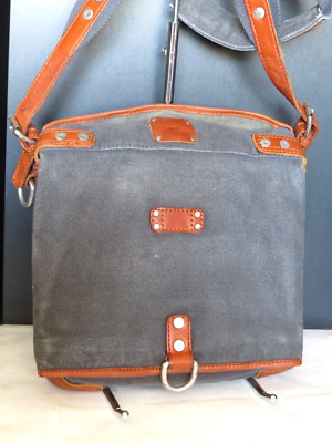 WILL LEATHER GOODS Charcoal Canvas Leather Trim Crossbody Messenger Bag