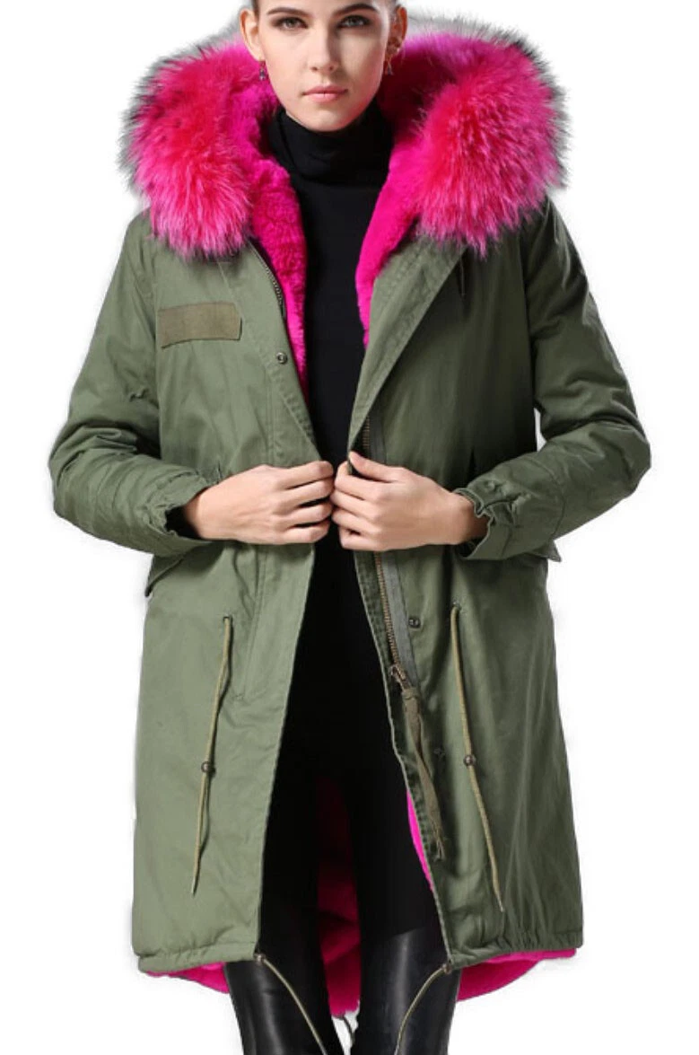 Womens parka coats with pink store fur hood