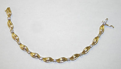 Diamond Line / tennis Bracelet In 14K Yellow Gold Wave Link Style 3mm Diamonds
