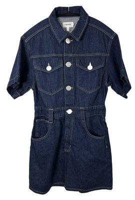 FRAME Oversized Button Detail Denim Mini Dress Dark Rinse Wash Size M