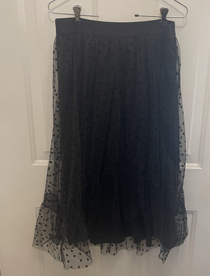 Tulle Heart Print HiLo Midi Skirt Womens XL Goth Dark Coquette Balletcore