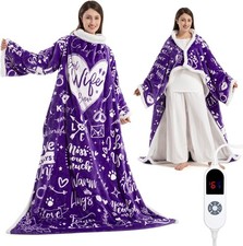 Wearable Heated Blanket with Sleeves Foot Pocket Electric Throw for Women Gift