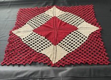 Vintage Handmade, Red And Cream, Diamond Crocheted Table Topper