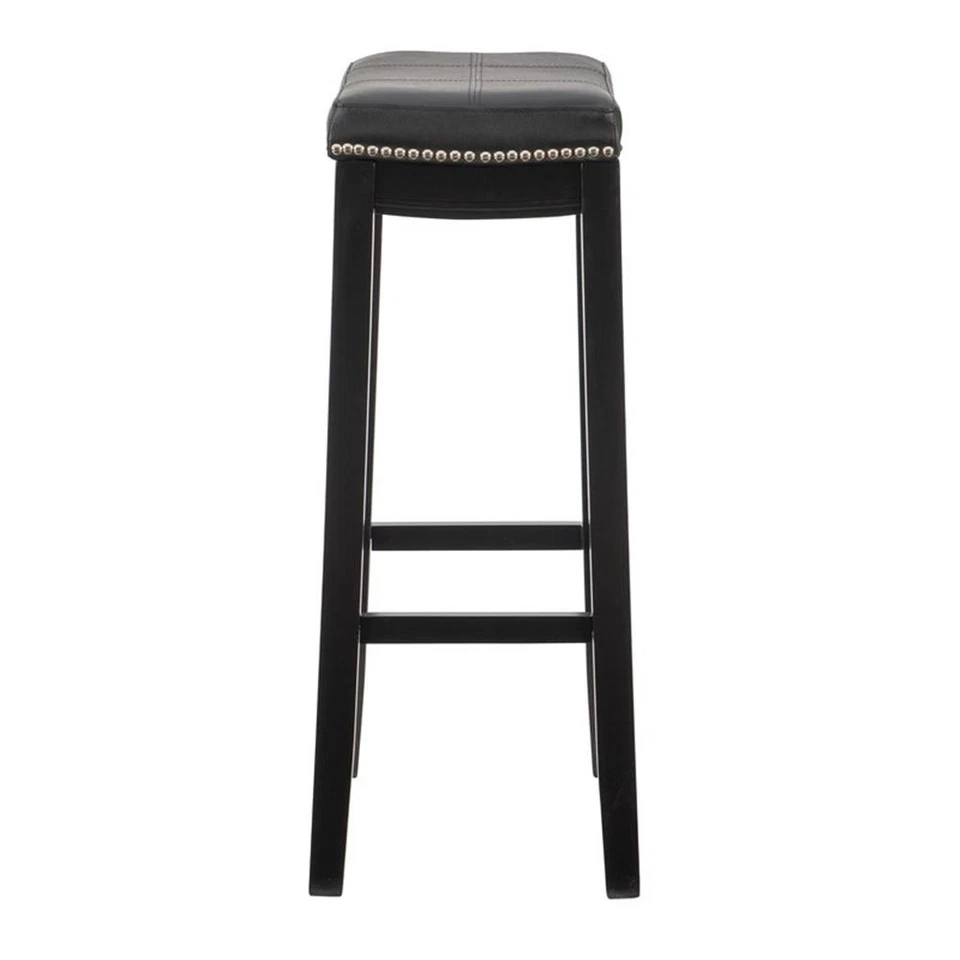 Linon Claridge Backless Bar Stool Black Faux Leather Wood Frame in Black Finish - Image 4 of 4