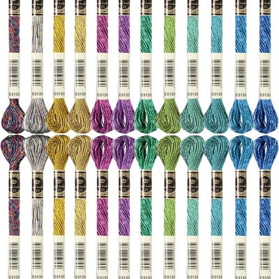 WILLBOND 24 Pcs Metallic Embroidery Floss Cotton Stitch Embroidery Thread Ske...