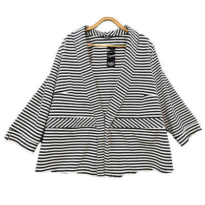 New Moda Womens Jacket Plus Size 22 Black White Stripe Stretch Knit Long Sleeve