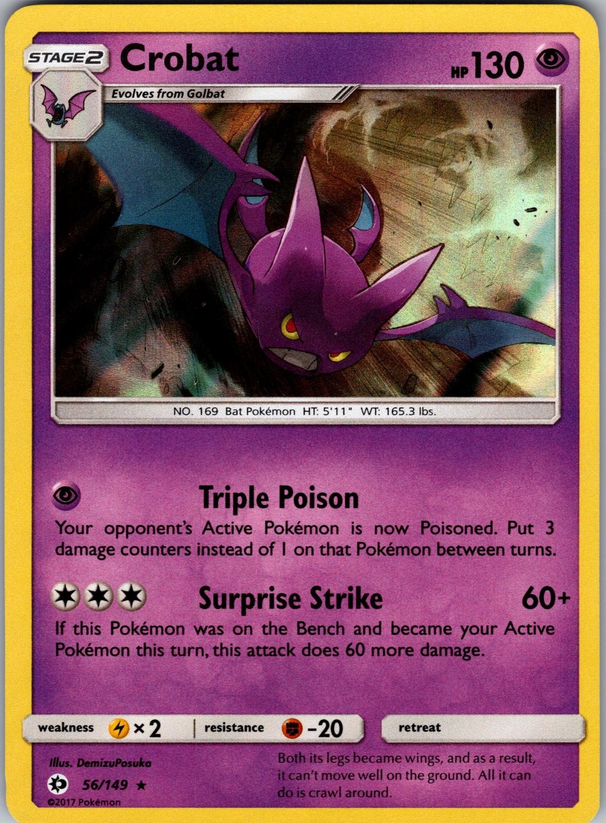 Crobat 56/149 Rare Sun and Moon Base Set Pokemon Holo Near Mint