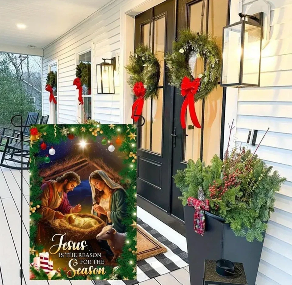 Jesús es la razón de la temporada jardín bandera belén decoración de Navidad 12x18 Foto 4 de 4