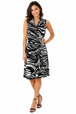 Karen Kane Womens Jersey Knit Sleeveless Wrap Look V-Neck Stretch Dress Zebra  S