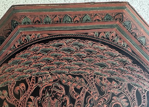 Thailand; Vintage WOOD PAINTING; Hand Drawn; 3 Colors; Intricate; Pre-owned - Picture 8 of 9