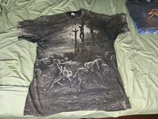 Vintage Gustave Dore Crucifixion Double Sided AOP Shirt Black Sz XL Made in USA