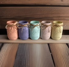 Set of 5 chalk painted distressed mason jar vases  mix  match colors 